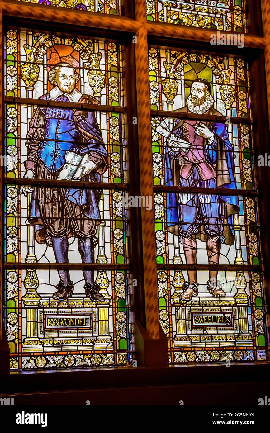 Amsterdam, the Netherlands. September 2020. Stained glass windows in the Grote Kerk and Rijskmuseum in Amsterdam, the Netherlands. High quality photo Stock Photo