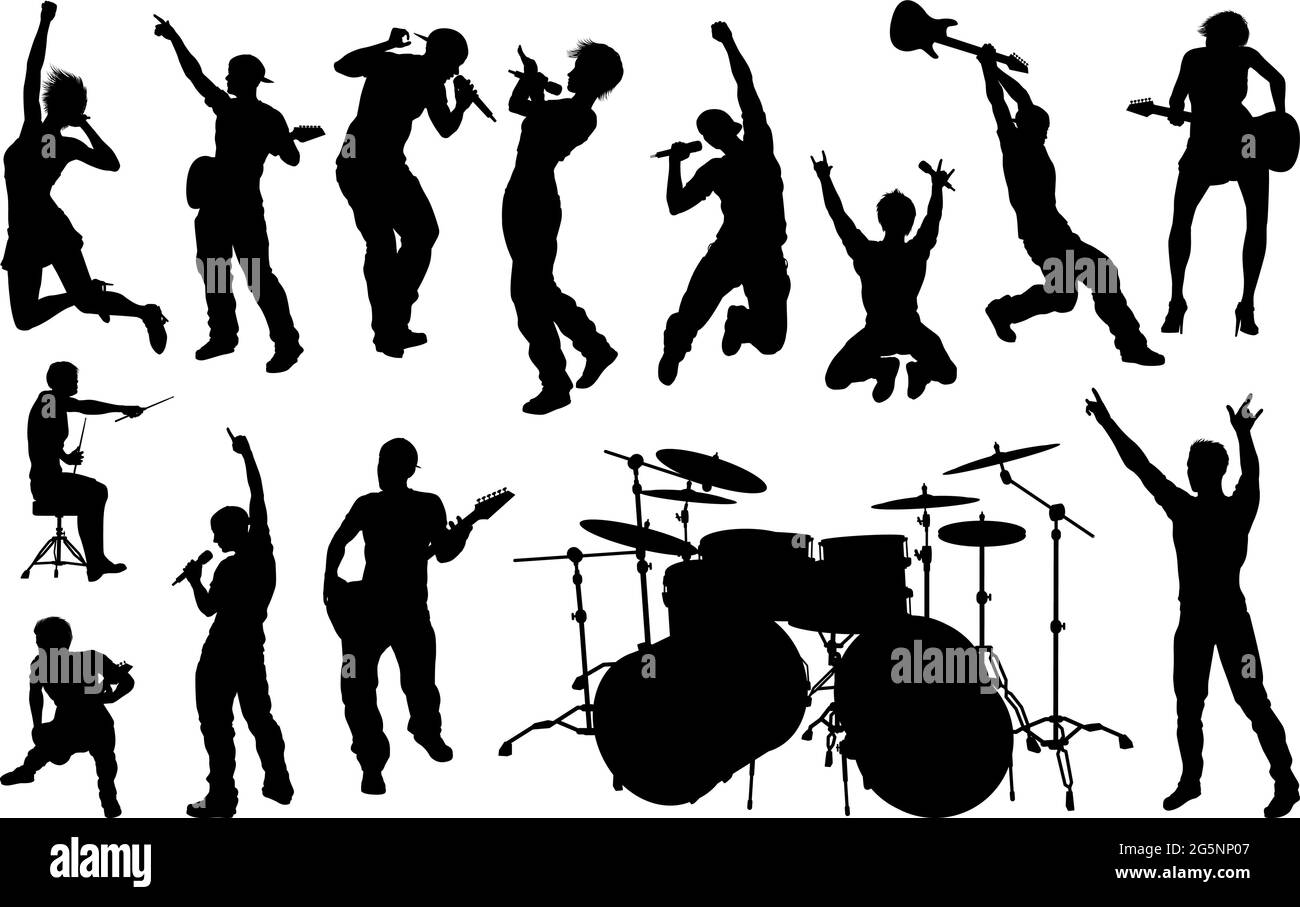 Musicians Group People Silhouettes Stock Vector