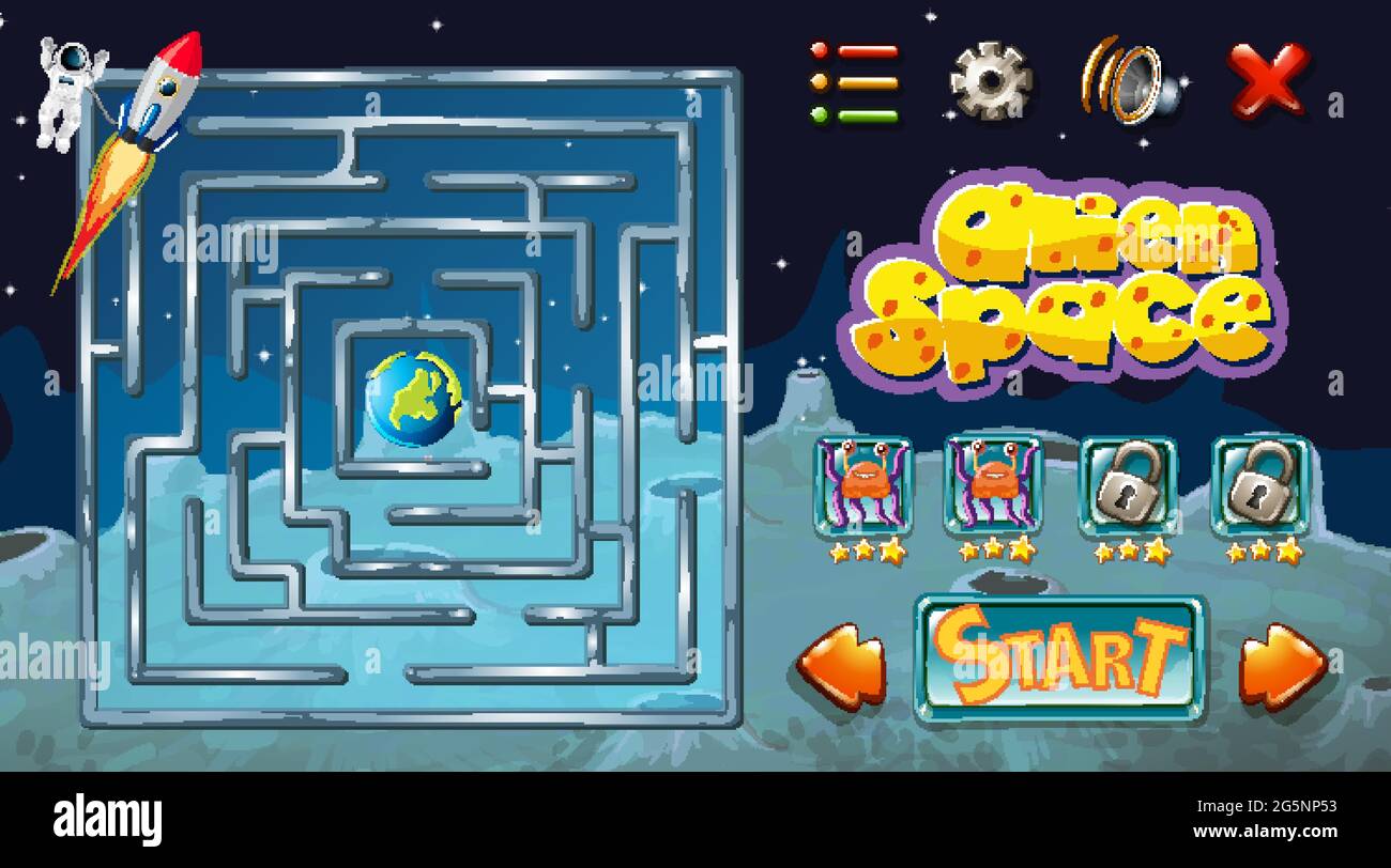 Maze game with space theme template illustration Stock Vector Image ...