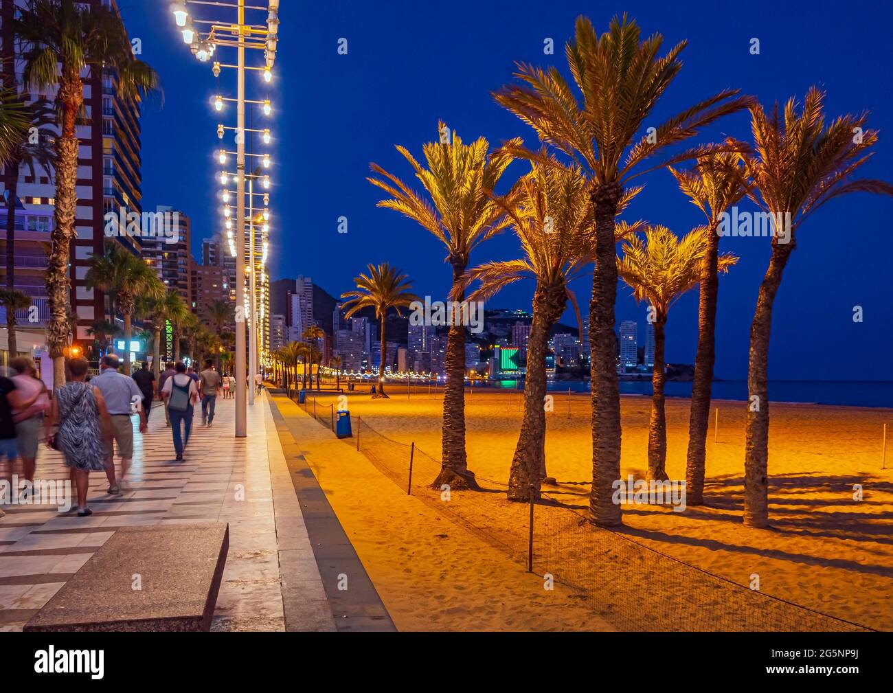 Spain, Benidorm city beach at nigh Stock Photo