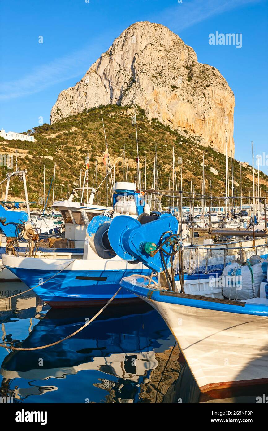 Penon de Ifach and fishing harbor in Calpe city. Spain Stock Photo - Alamy