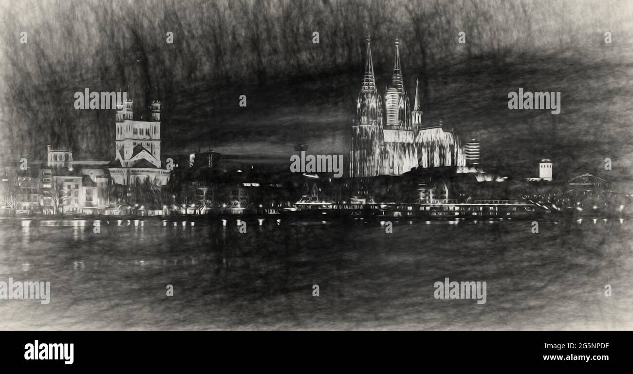 panoramic view of Cologne Cathedral, digital processing Stock Photo