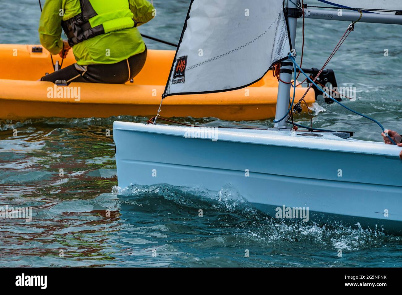 Sailing dinghy sails during sail club regatta near Greystones, Irish Sea Stock Photo Alamy