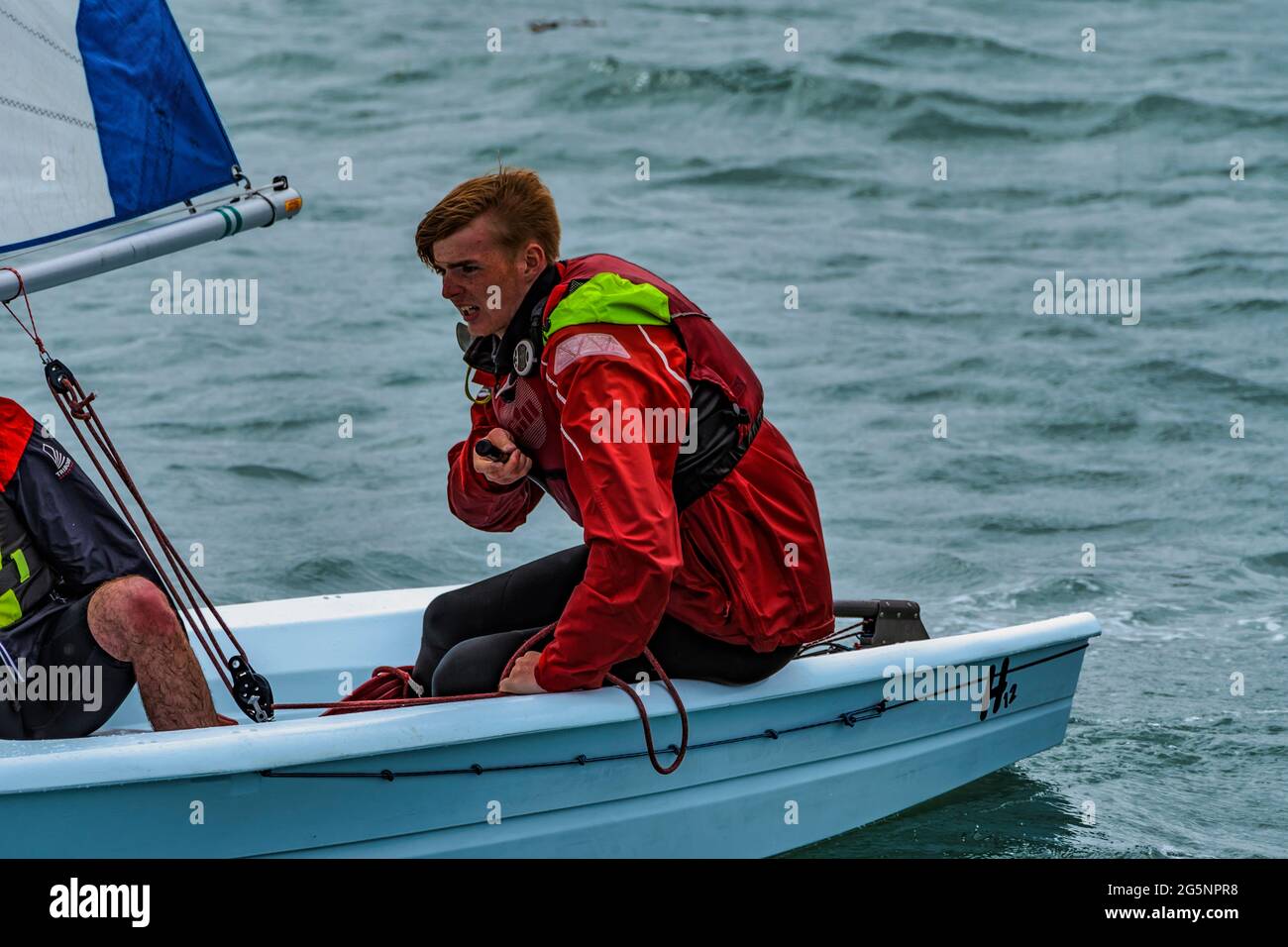 Sailing dinghy sails during sail club regatta near Greystones, Irish Sea Stock Photo Alamy