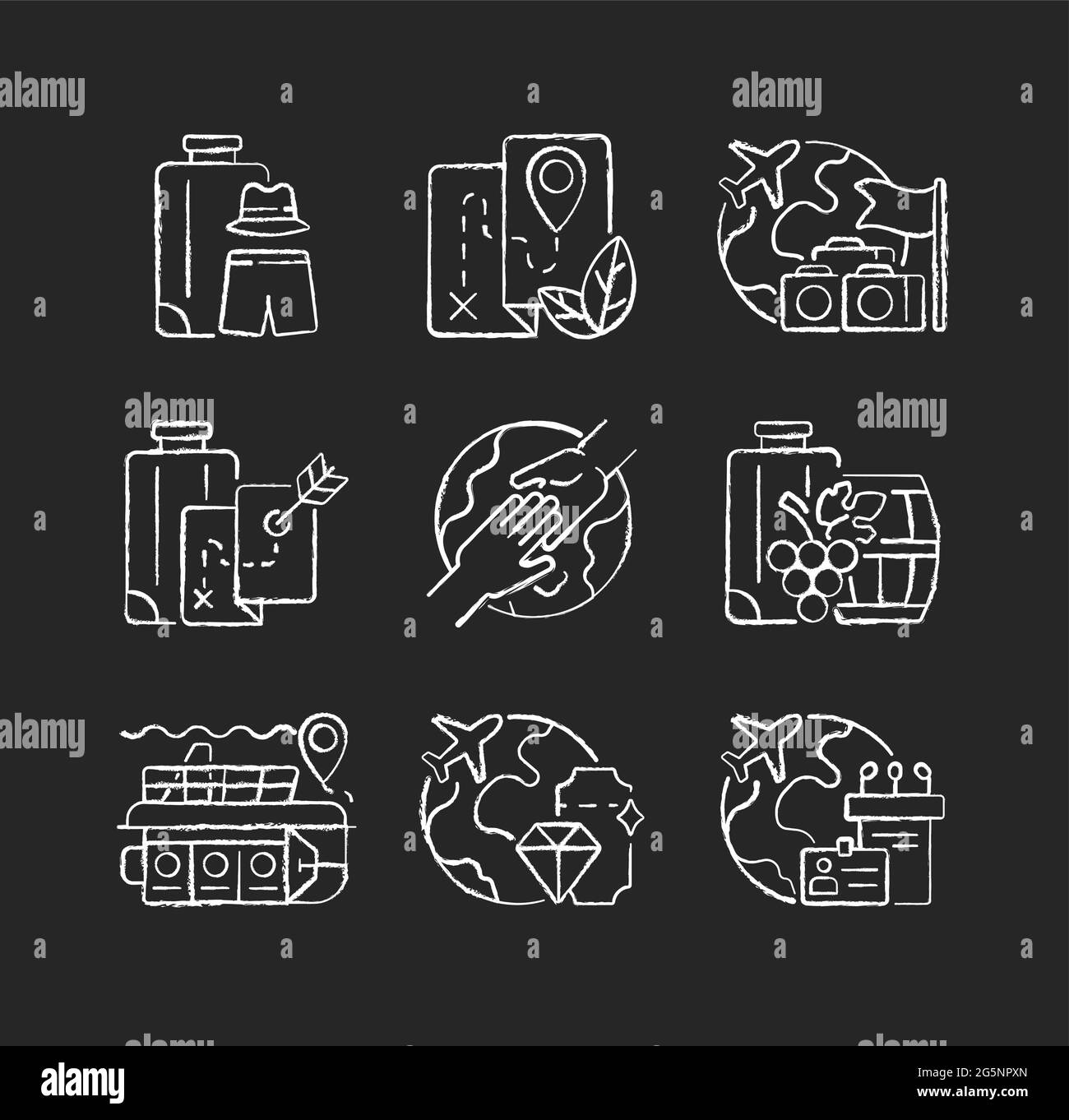 Types of tourism chalk white icons set on dark background Stock Vector ...