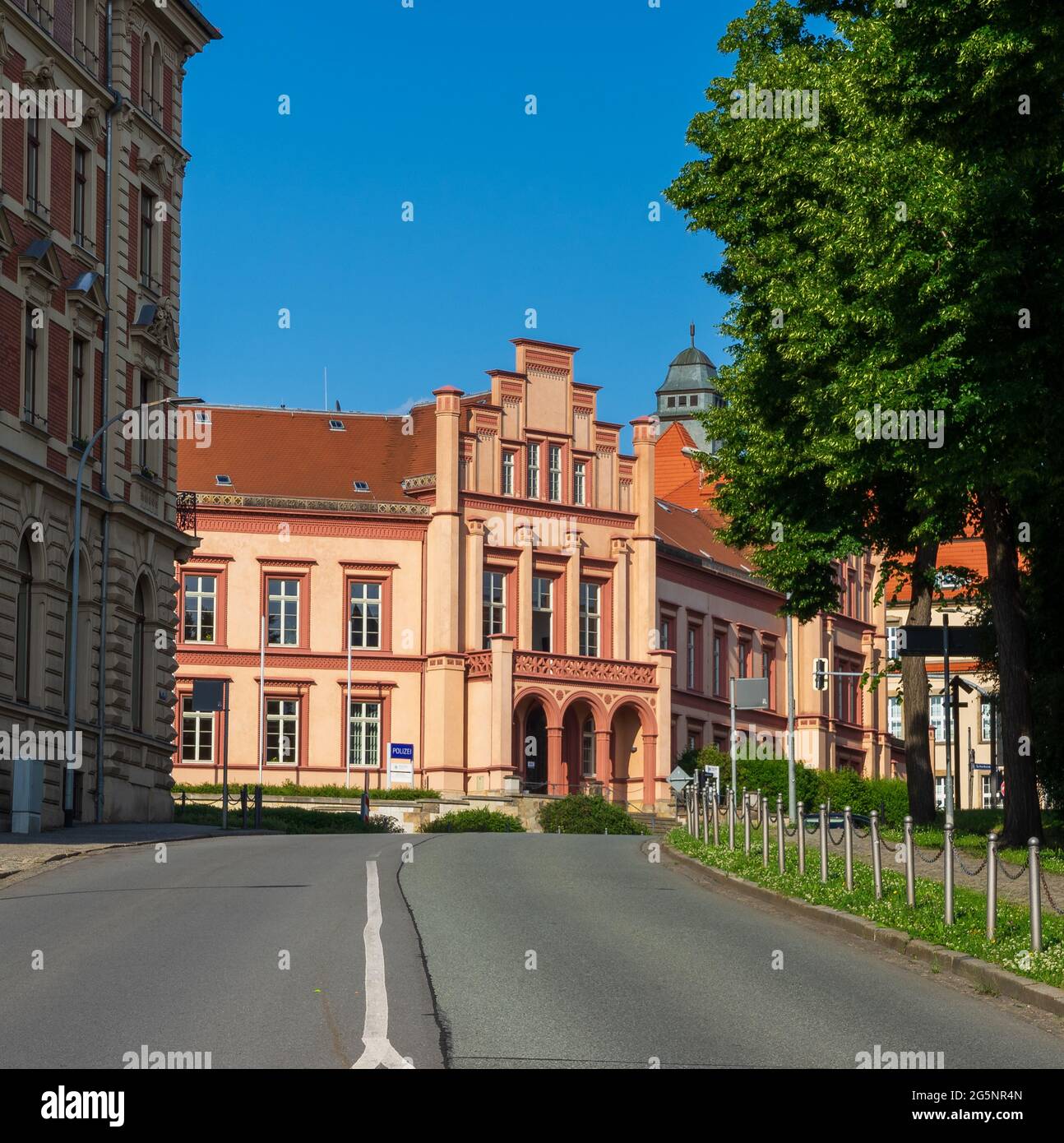 Polizeirevier Zittau-Oberland (Police Station Zittau) was Office and residential building of the textile manufacturer Heinrich Ferdinand Waentig Stock Photo