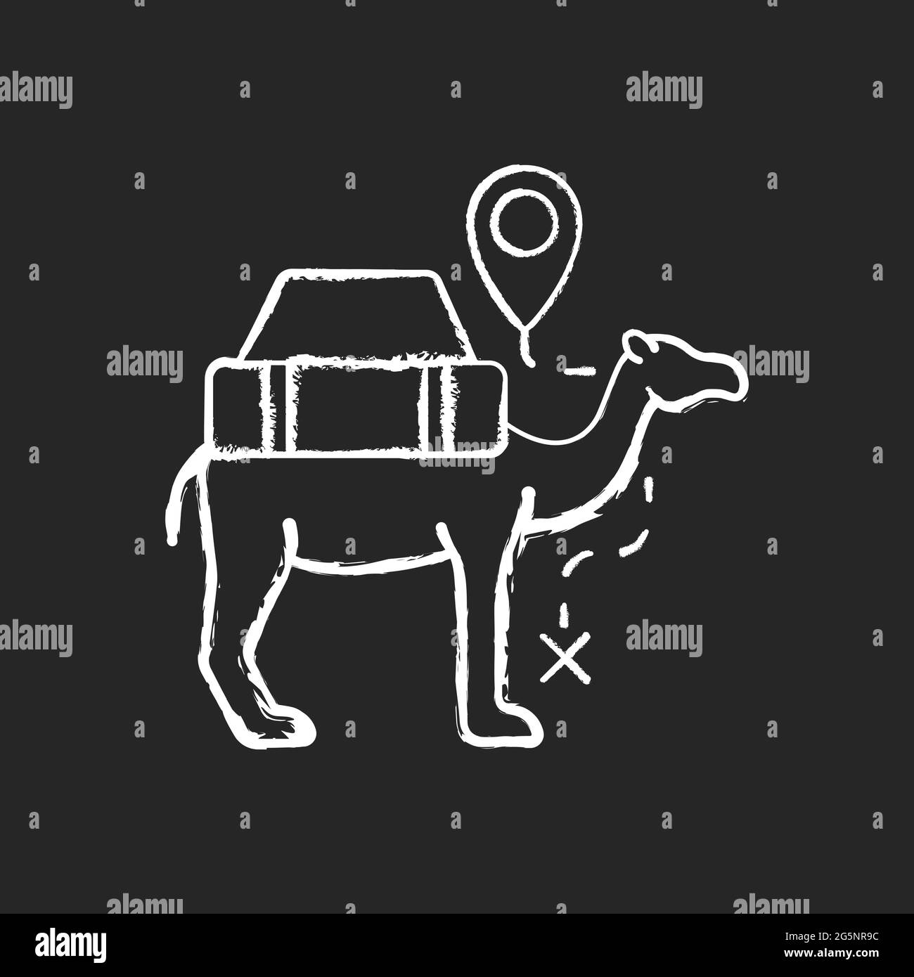 Camel caravan chalk white icon on dark background Stock Vector