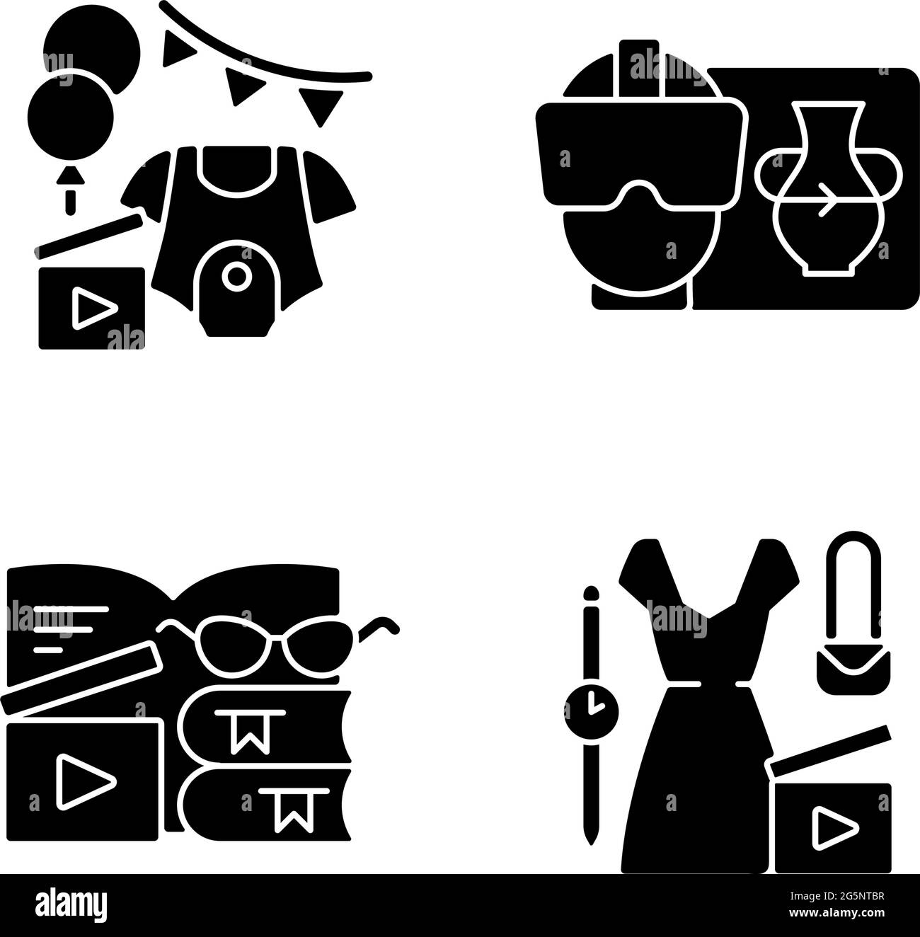 Types of video black glyph icons set on white space Stock Vector
