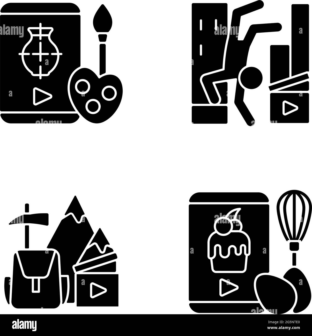 Internet video black glyph icons set on white space Stock Vector