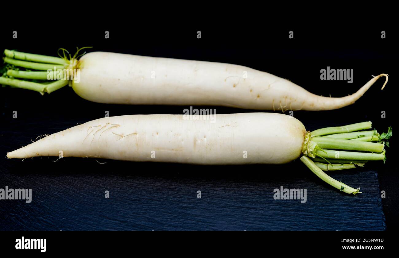 radish the long white root vegetable Stock Photo Alamy