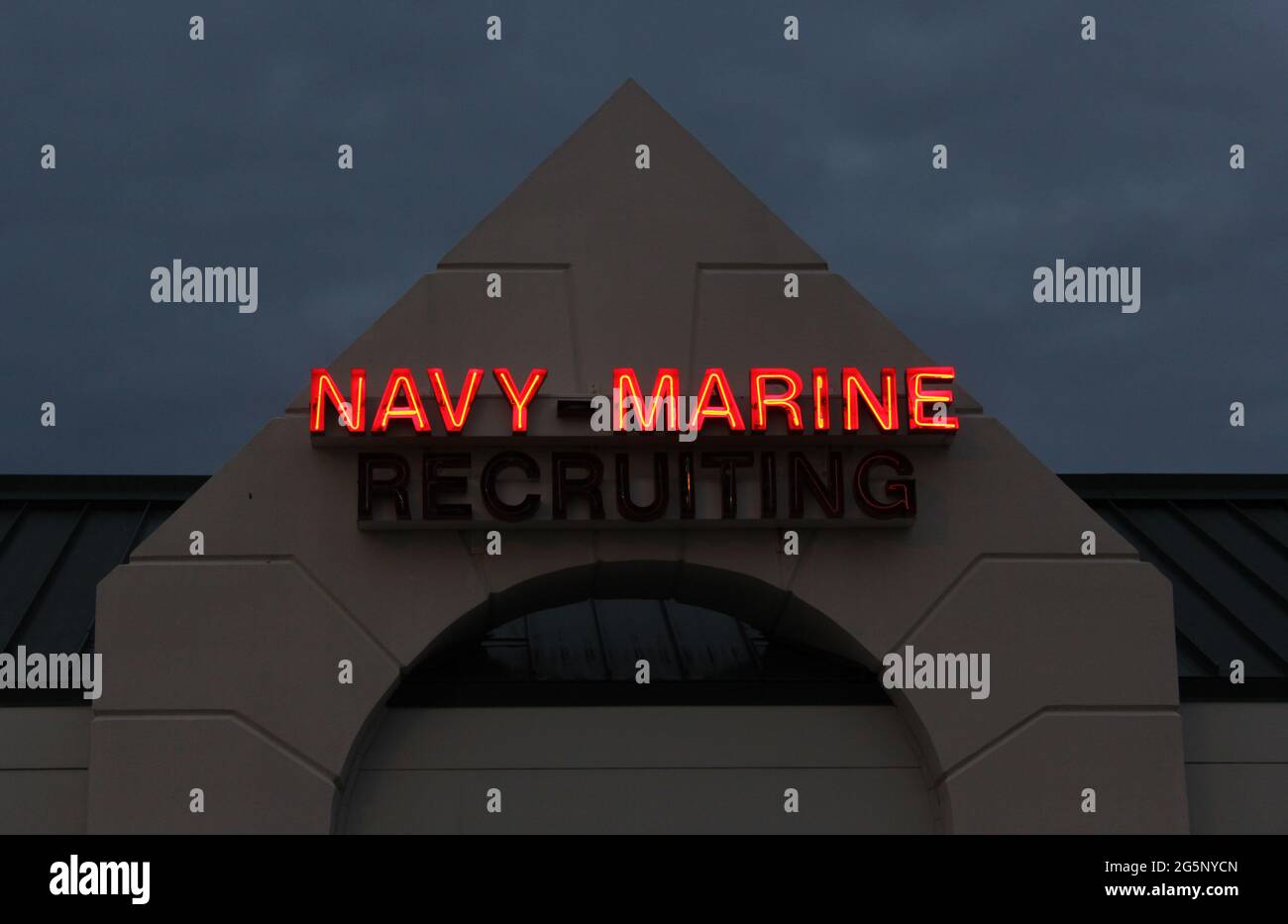 Navy Marine Recruiting Center on Dark Cloudy Day Stock Photo