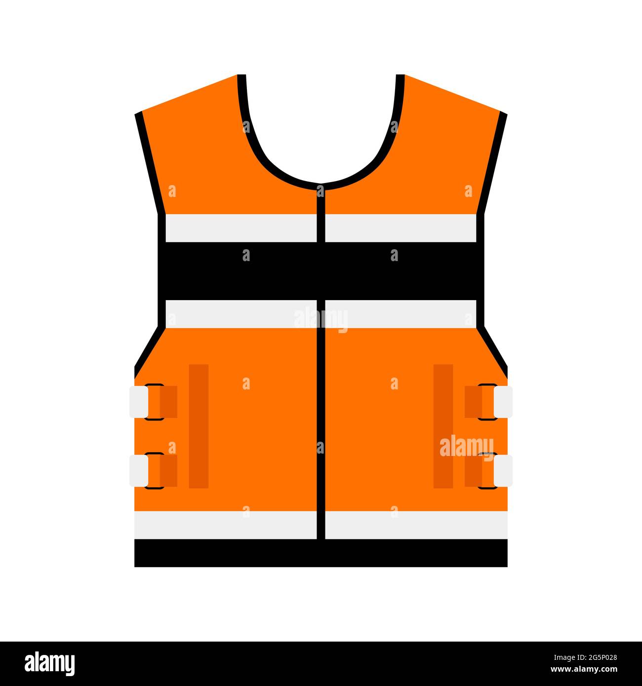 Safety vest with reflective stripes. Uniform for workers. Vector orange jacket on white background. Stock Vector
