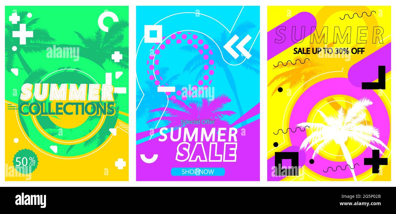 Summer Sale banner, poster design template set on isolated background. Stock Vector