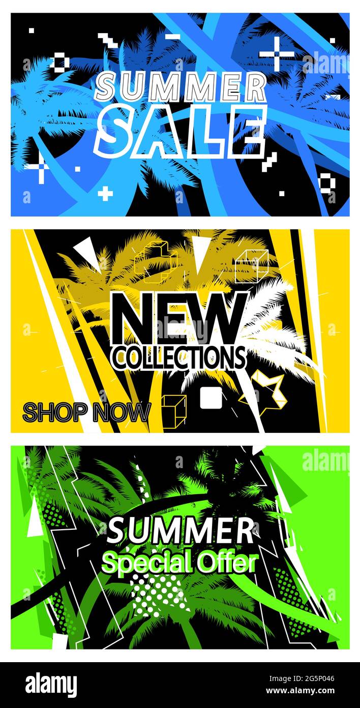 Summer Sale banner, poster design template set on isolated background. Stock Vector