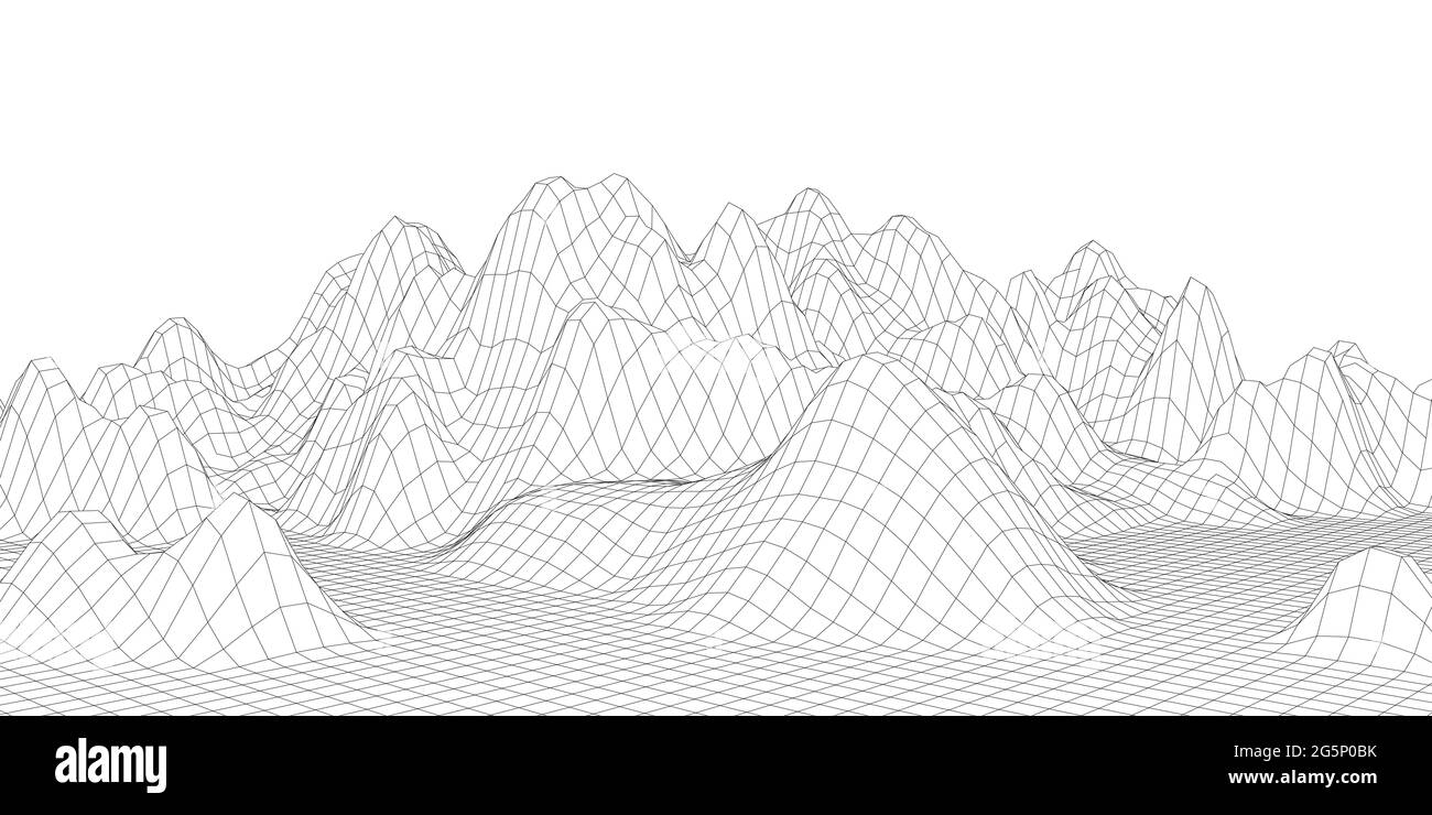 Wireframe landscape design on white background. Technology grid. Stock Vector