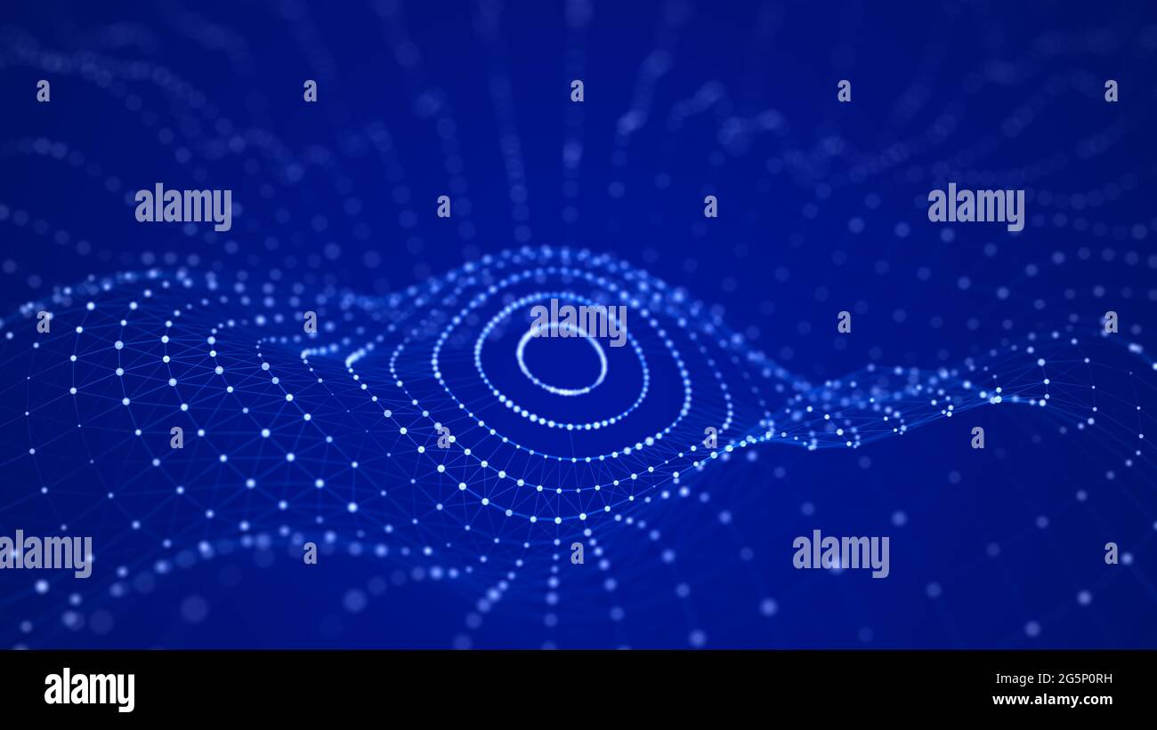 Abstract futuristic background. Big data visualization. Dynamic wave of particles. 3D rendering. Stock Photo