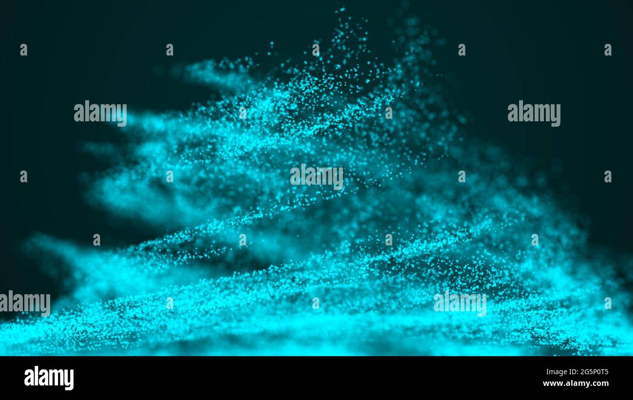 Digital dynamic particles explosion. Abstract blue futuristic background. 3D rendering. Stock Photo