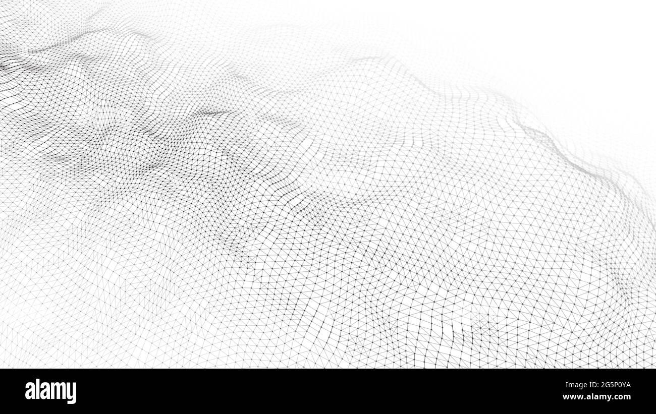 Abstract futuristic background. Big data visualization. Dynamic wave of particles. 3D rendering. Stock Photo