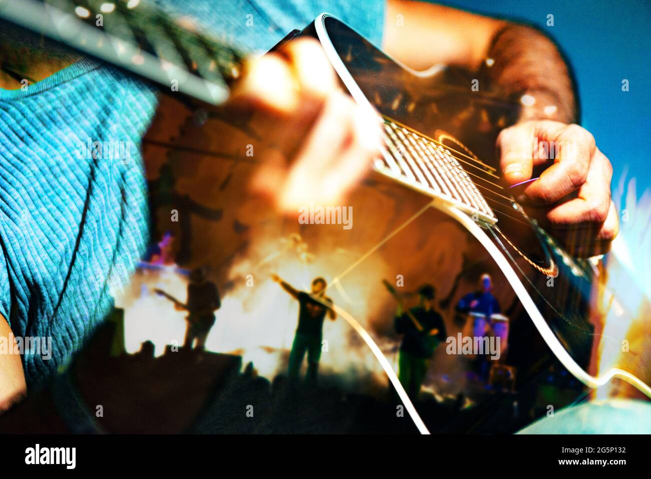 Playing guitar and concert  music    on stage and band. Stage  musical  background Stock Photo - Alamy