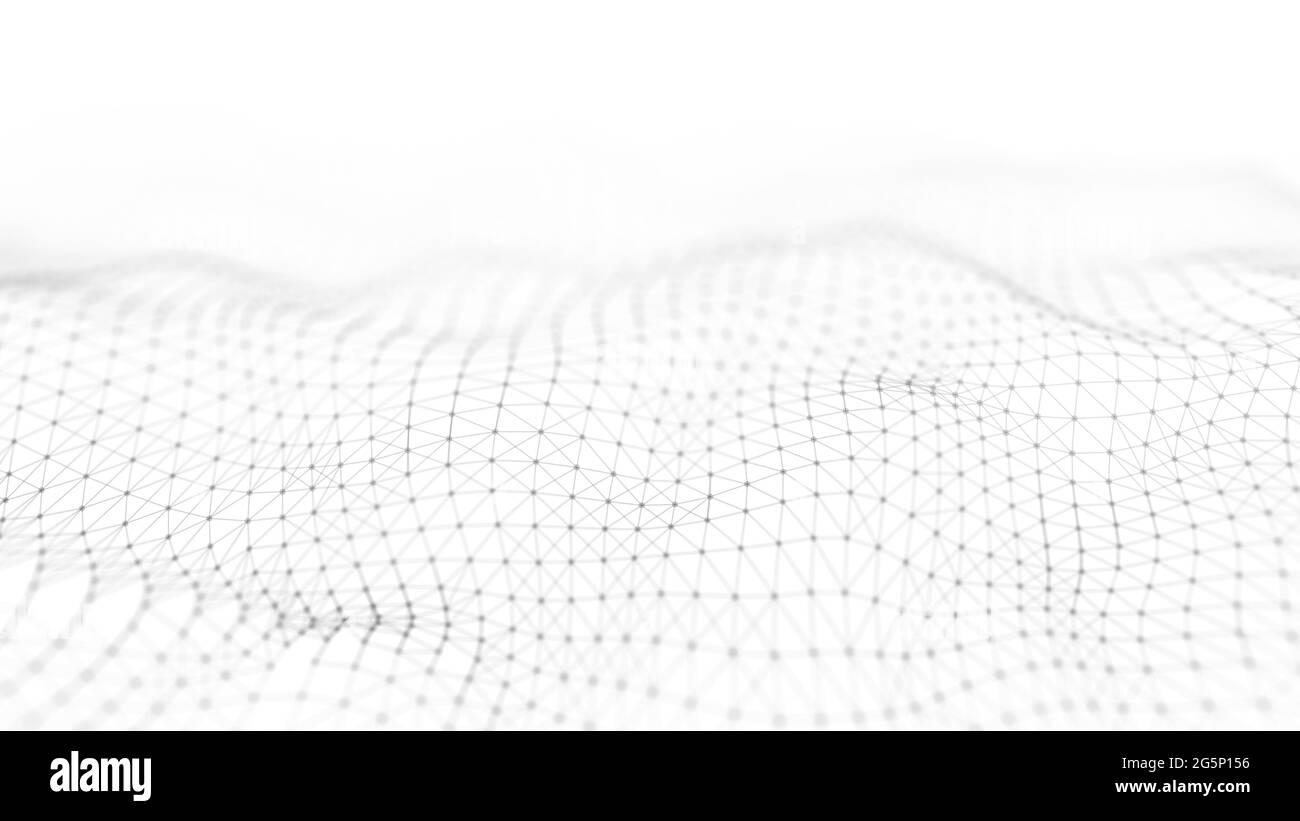 Abstract futuristic background. Big data visualization. Dynamic wave of particles. 3D rendering. Stock Photo