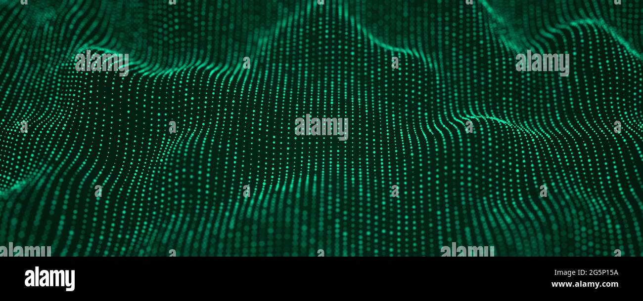Abstract futuristic background. Big data visualization. Dynamic wave of particles. 3D rendering. Stock Photo