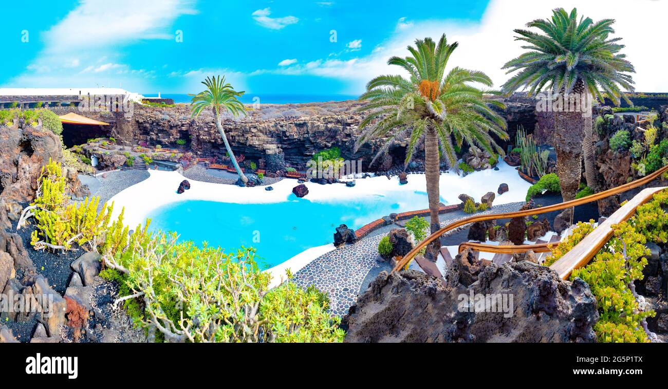 Outer Jameos del Agua pool, Lanzarote, Canary Islands, Spain.Lanzarote, Canary Islands, Spain. Stock Photo