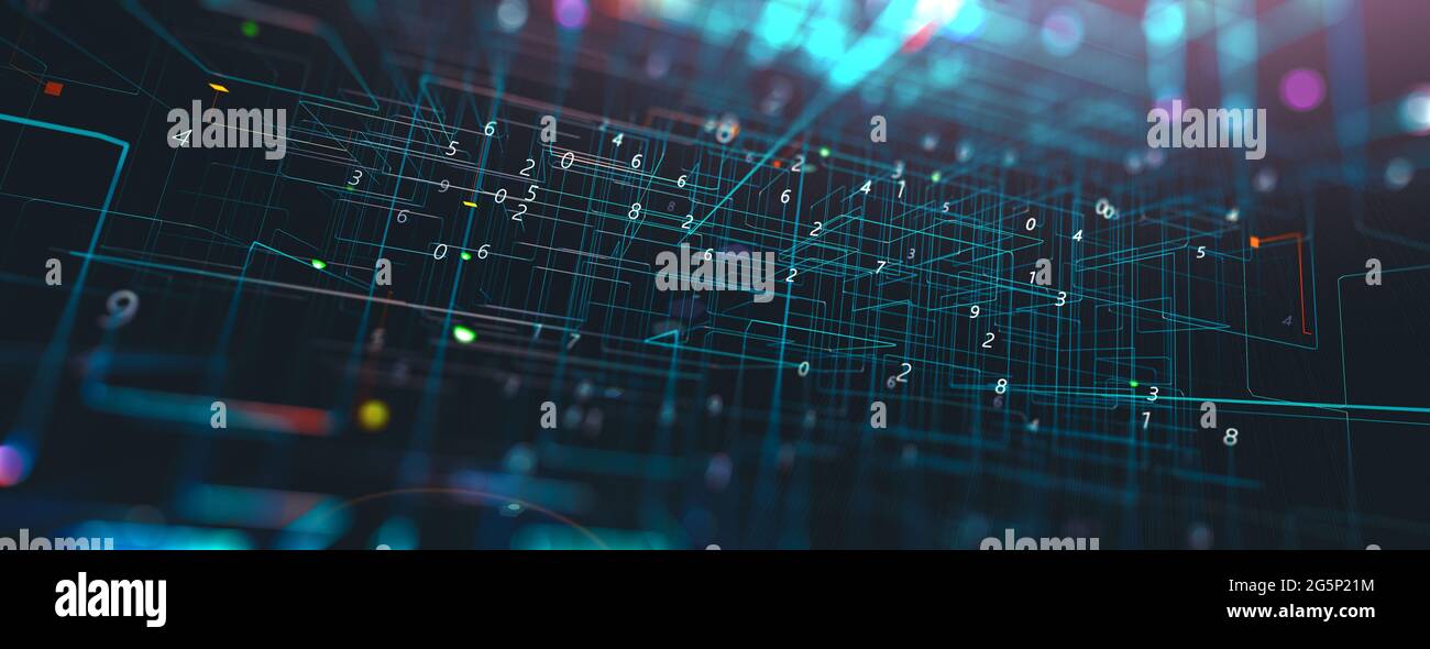 Dots and lines geometric graphics.Cyberspace and internet concept. Abstract tech and science background.3d illustration. Stock Photo