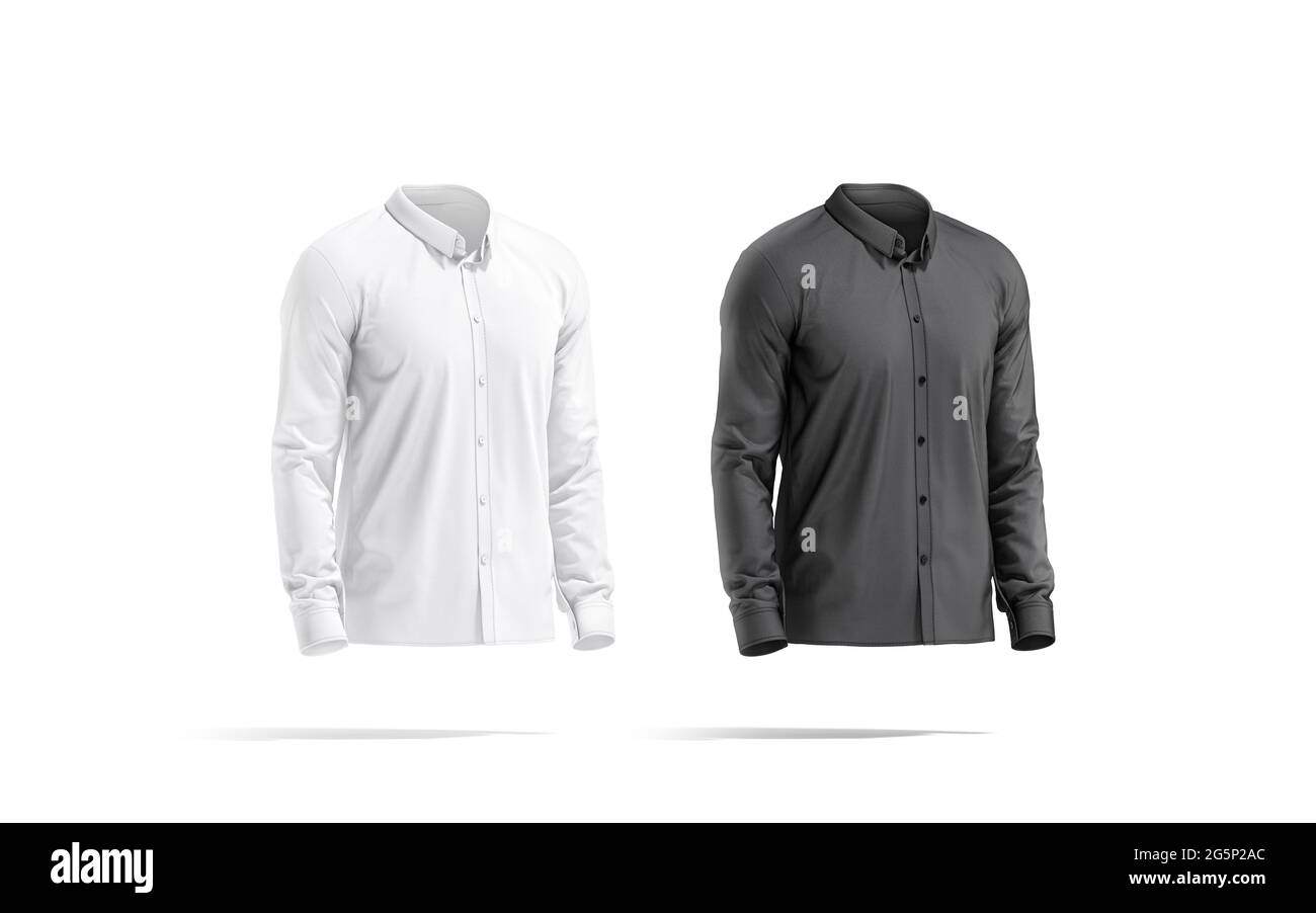 Blank black and white classic shirt mockup set, side view Stock Photo