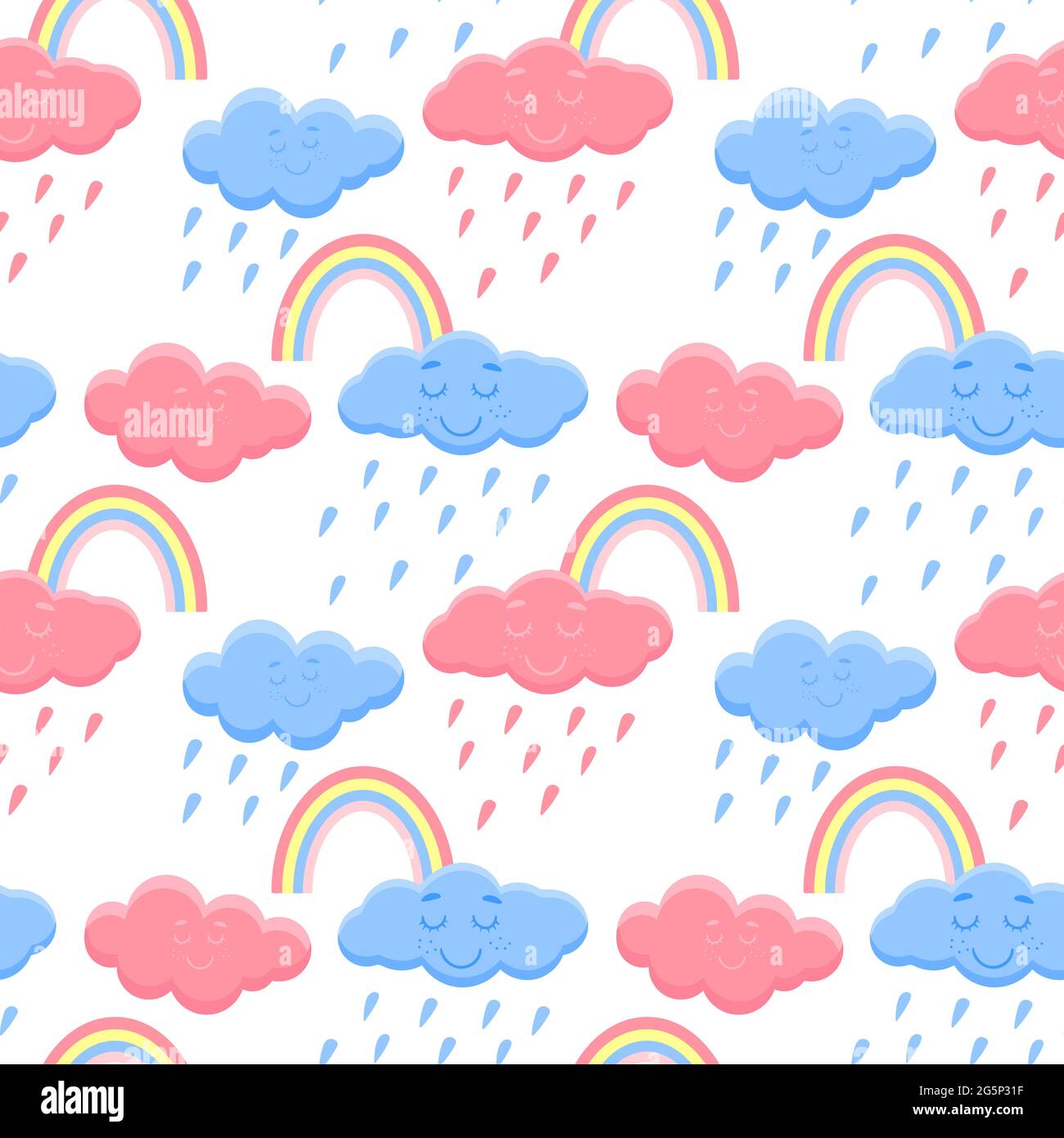 Seamless pattern with rainbows and clouds, vector illustration Stock ...