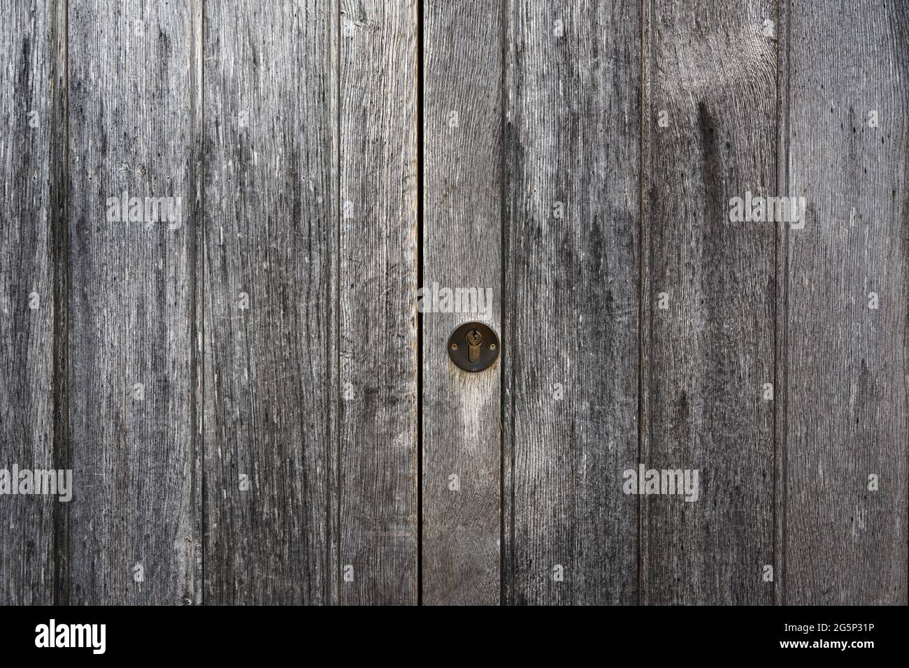 weathered oak textured garage doors Stock Photo