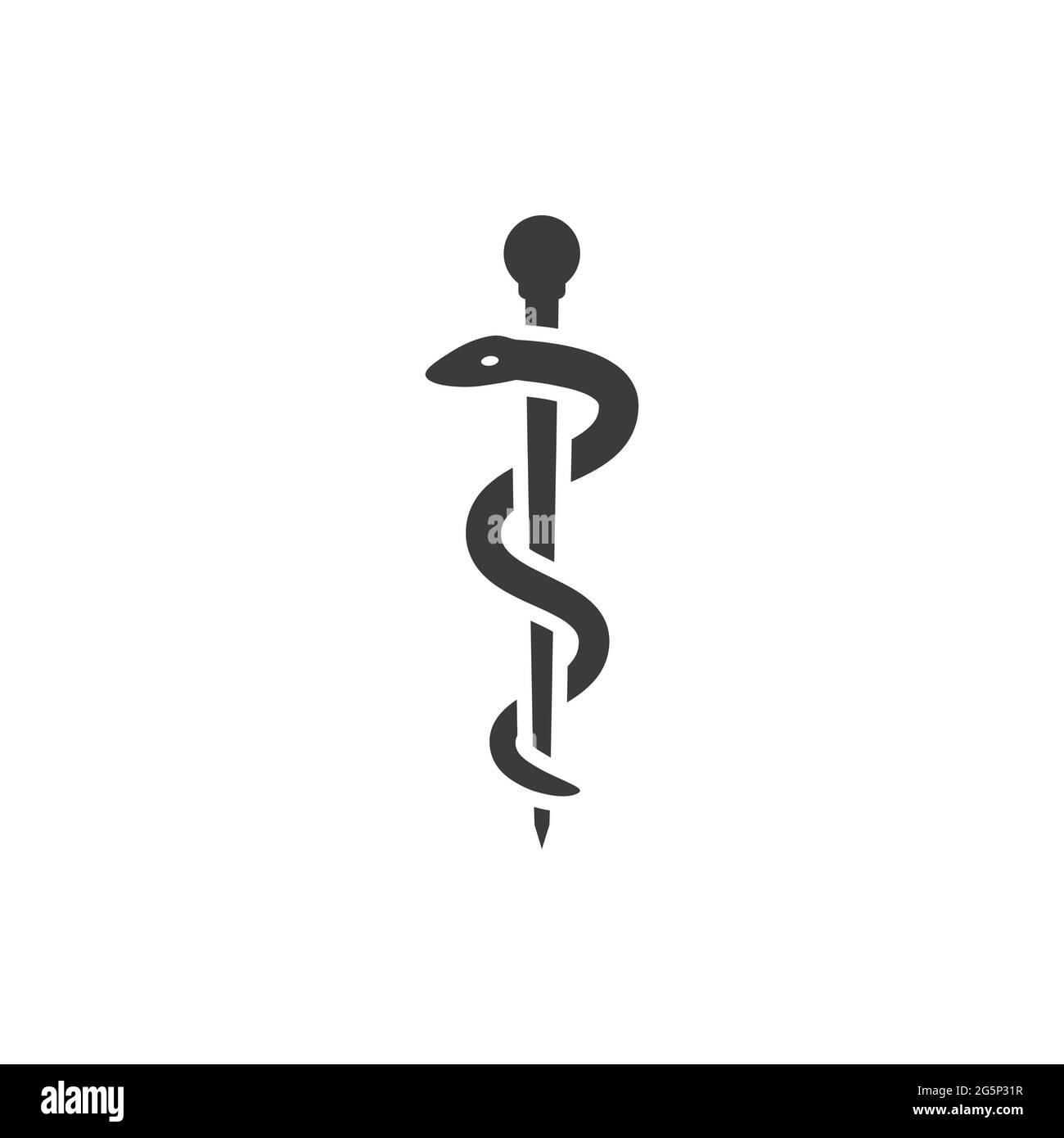 Rod of aesculapius or asclepius black vector icon. First aid snake symbol. Stock Vector