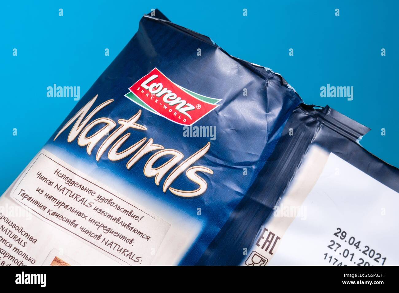 Tyumen, RussiaJune 21, 2021 Lorenz Naturals parmesan cheese potato