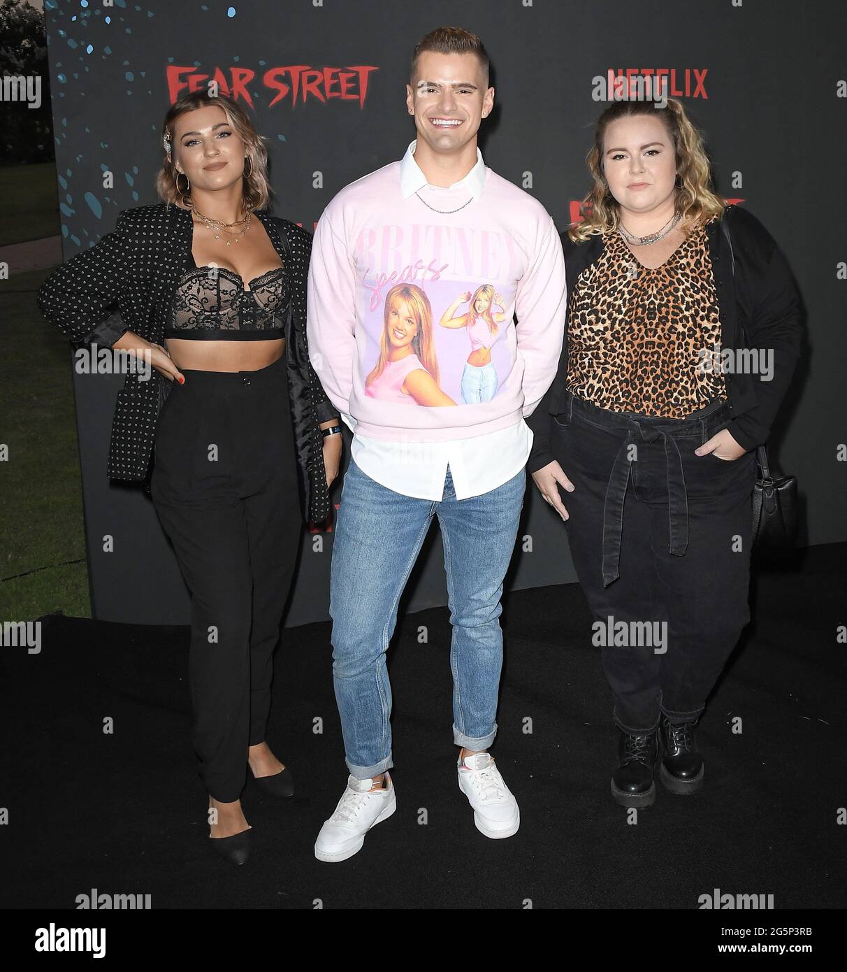 Los Angeles, 28th June, 2021. (L-R) Haley Jordan, Caleb Marshall, Allison arrives the FEAR STREET Premiere held at the LA State Historic Park in Los Angeles, CA on