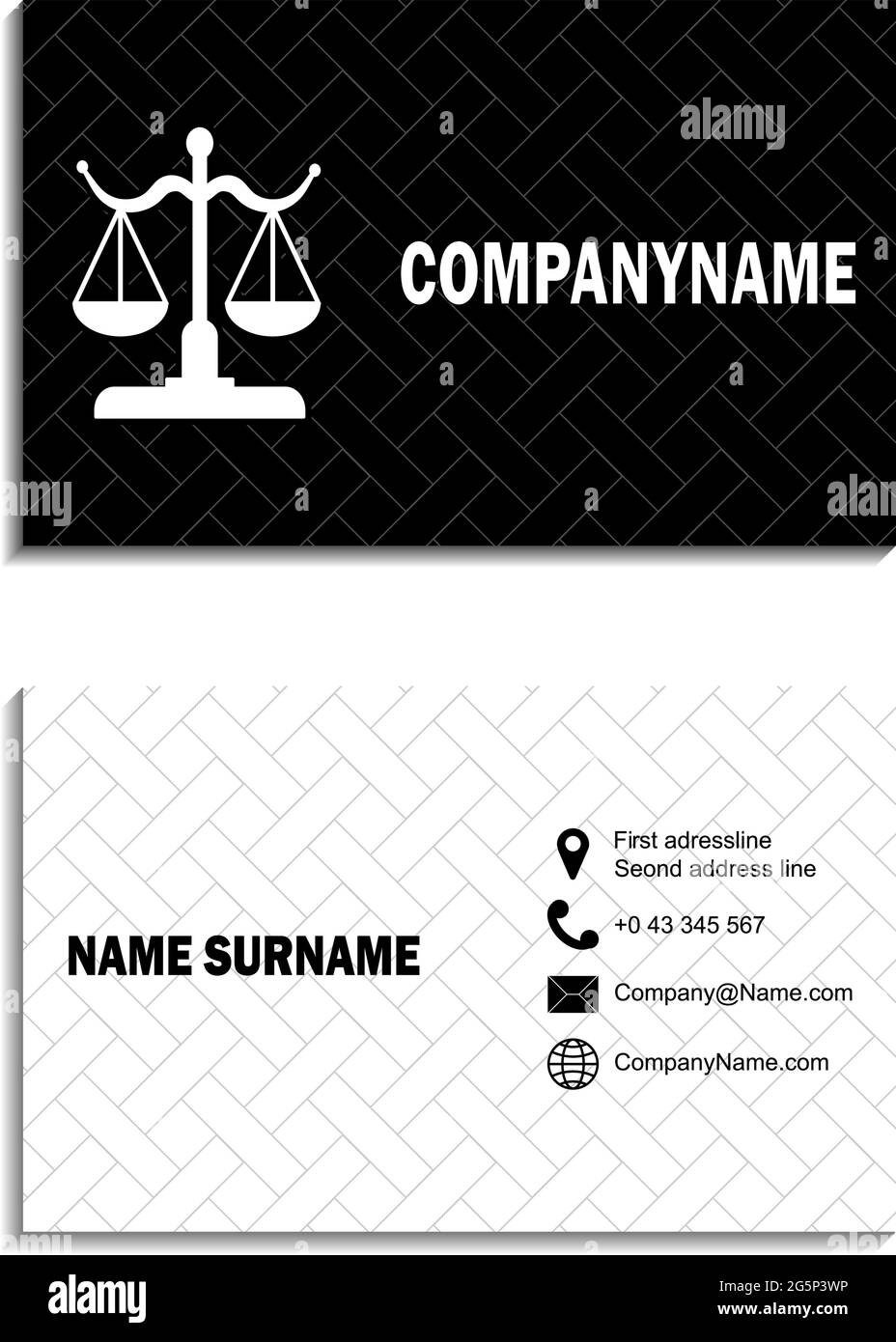 Scales of Justice sign icon. Business card design on the isolated white