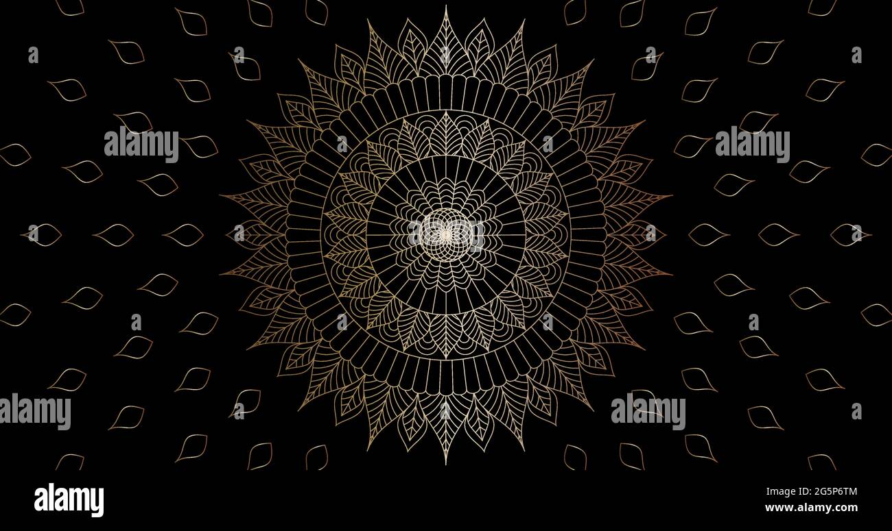Vector - Gold mandala on black background. Ethnic vintage pattern Stock ...