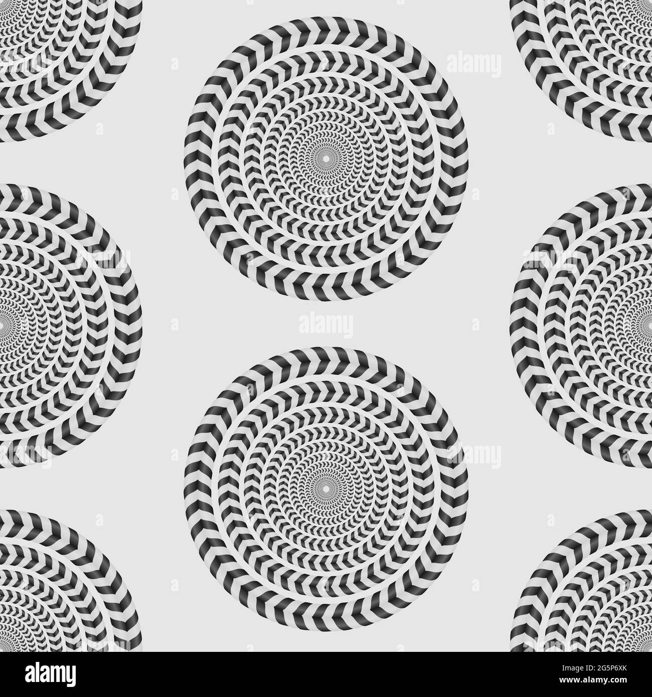 Rotating Circles in black and white, Optical Illusion, Vector Seamless
