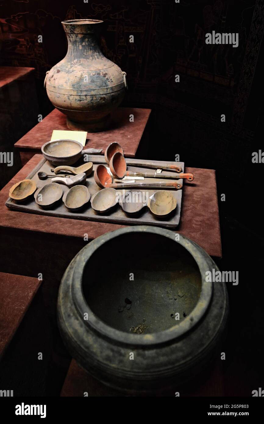 Terracotta funerary pottery of cookware-Han Yang Ling-Emperor Jing's Mausoleum. Xianyang-Shaanxi-China-1487 Stock Photo