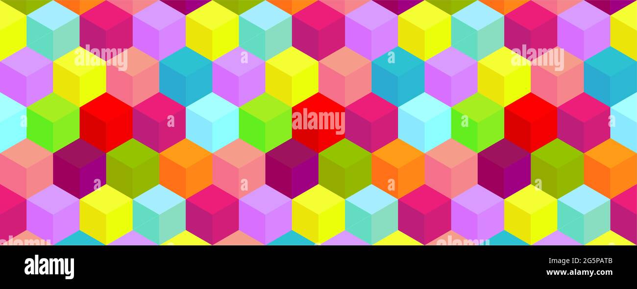 Seamless vector background with multicolored cubes in 3D style. Geometric pattern. Stock Vector