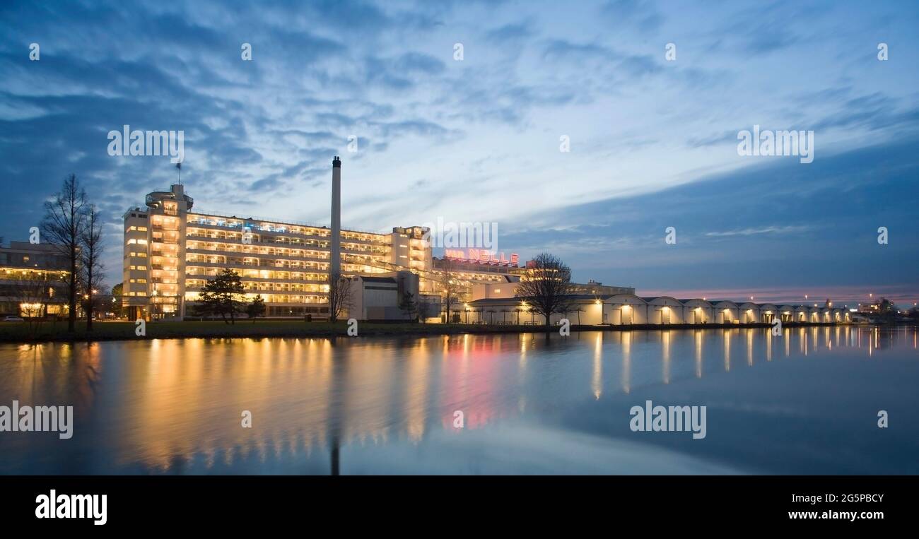 Moody blue hour photo of Van Nelle factory Stock Photo