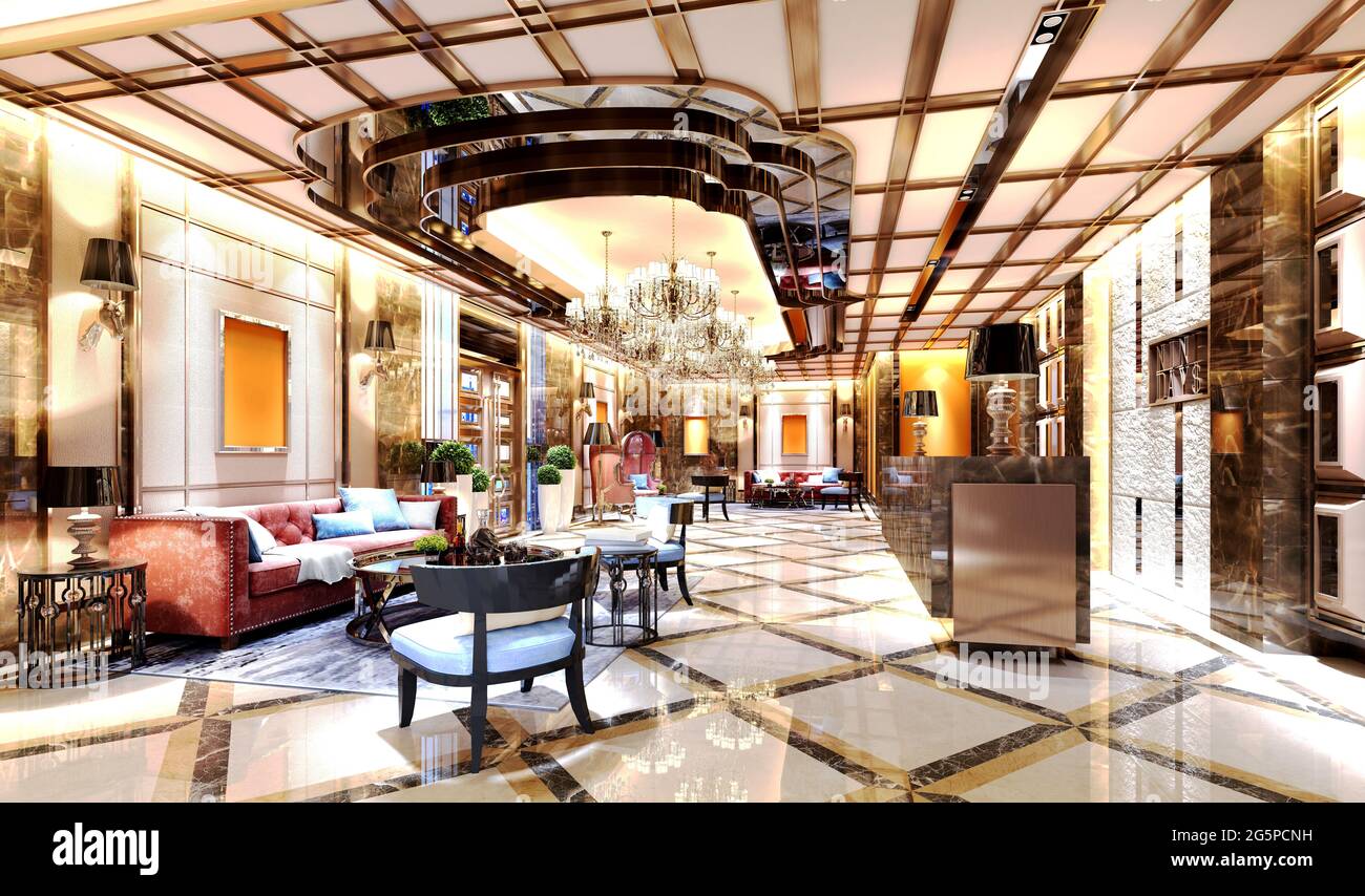 3d render of luxury hotel lobby reception Stock Photo - Alamy