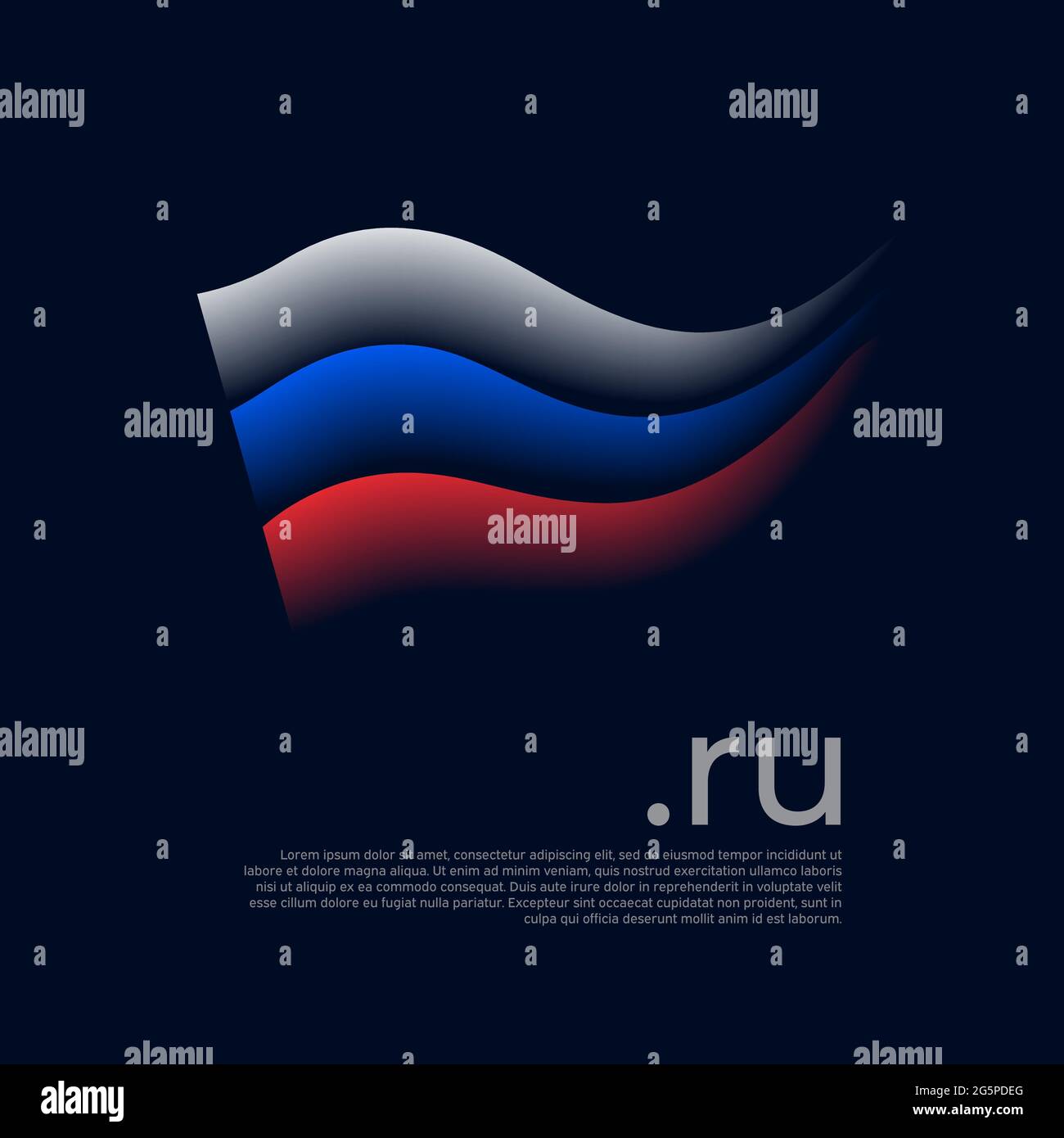 Flag of russia. Colored stripes of the russian flag on a dark background. Vector stylized design national poster with ru domain, place for text. Trico Stock Vector