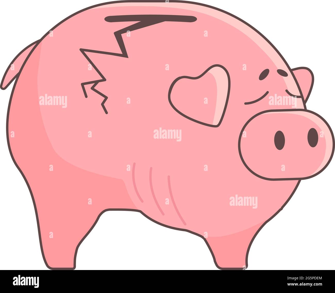 the piggy bank is empty and cracked, broken..Vector illustration in a flat  style. The concept of lack of money, poverty, inflation. Isolated icon skinny  pig on white background Stock Vector Image &