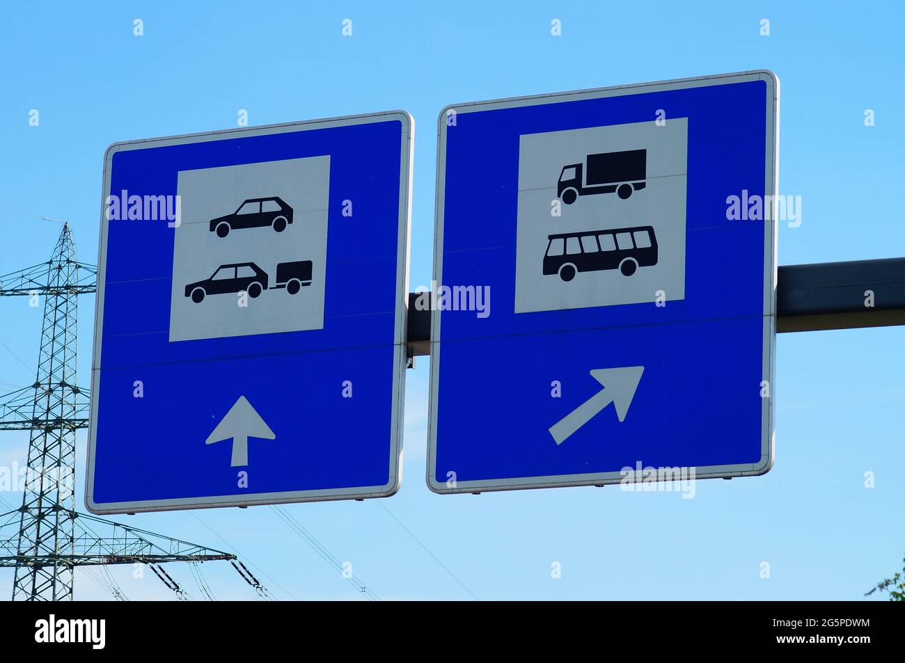 Signs of a parking guidance at a motorway service station. Stock Photo