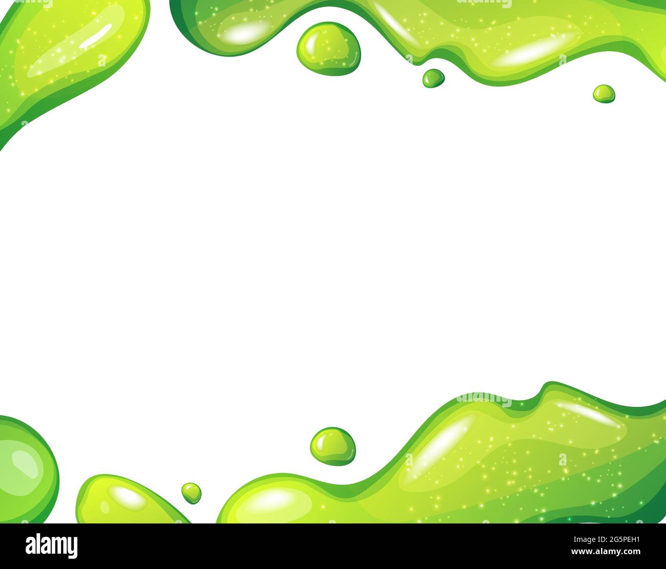 Green cartoon slime drops background. Blob splashes for banners. Kids sensory toy. Vector illustration. Stock Vector