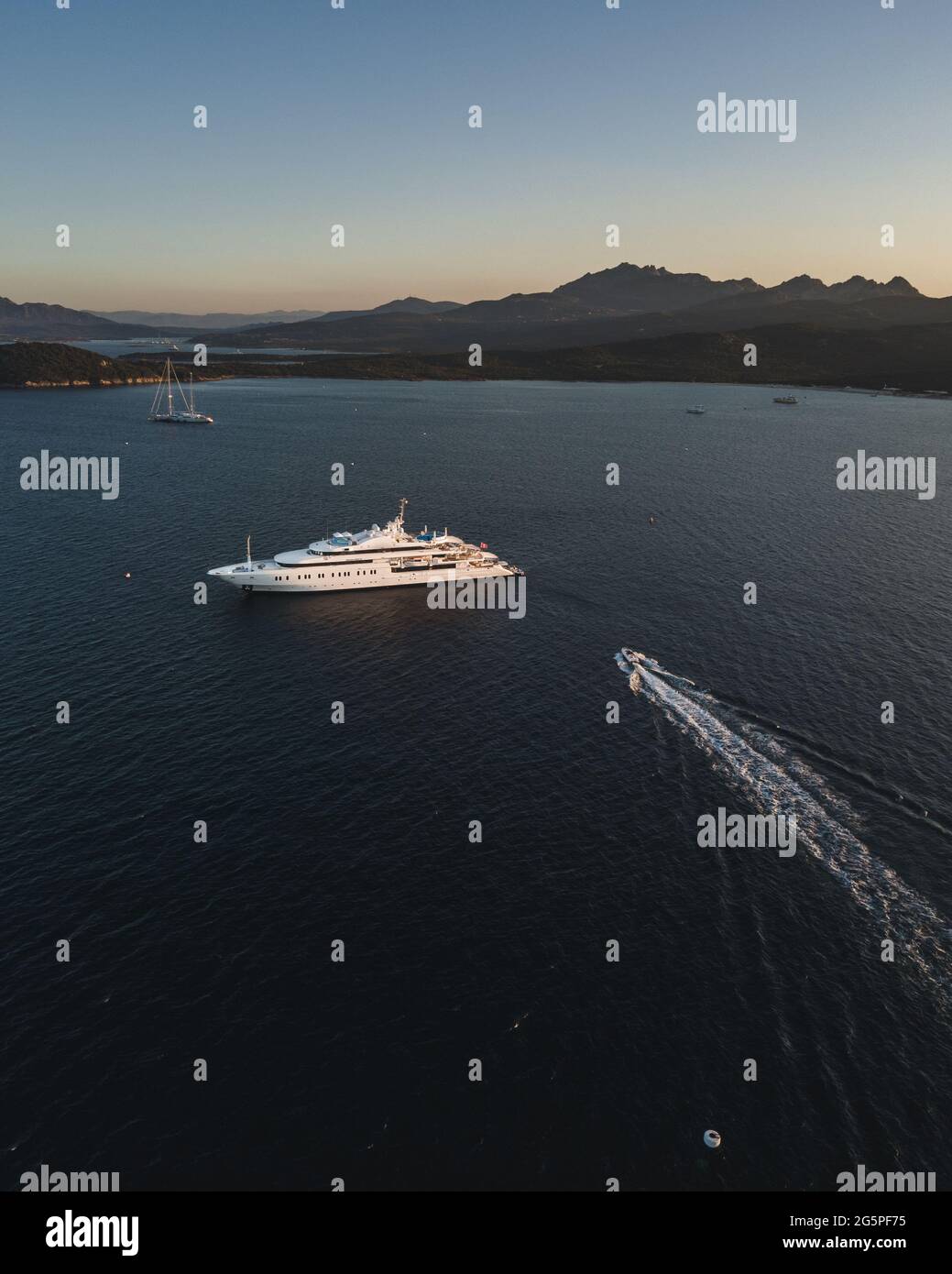 SARDINIEN, ITALY - Jul 05, 2019: mega luxus yacht in sardinia italy sea Stock Photo