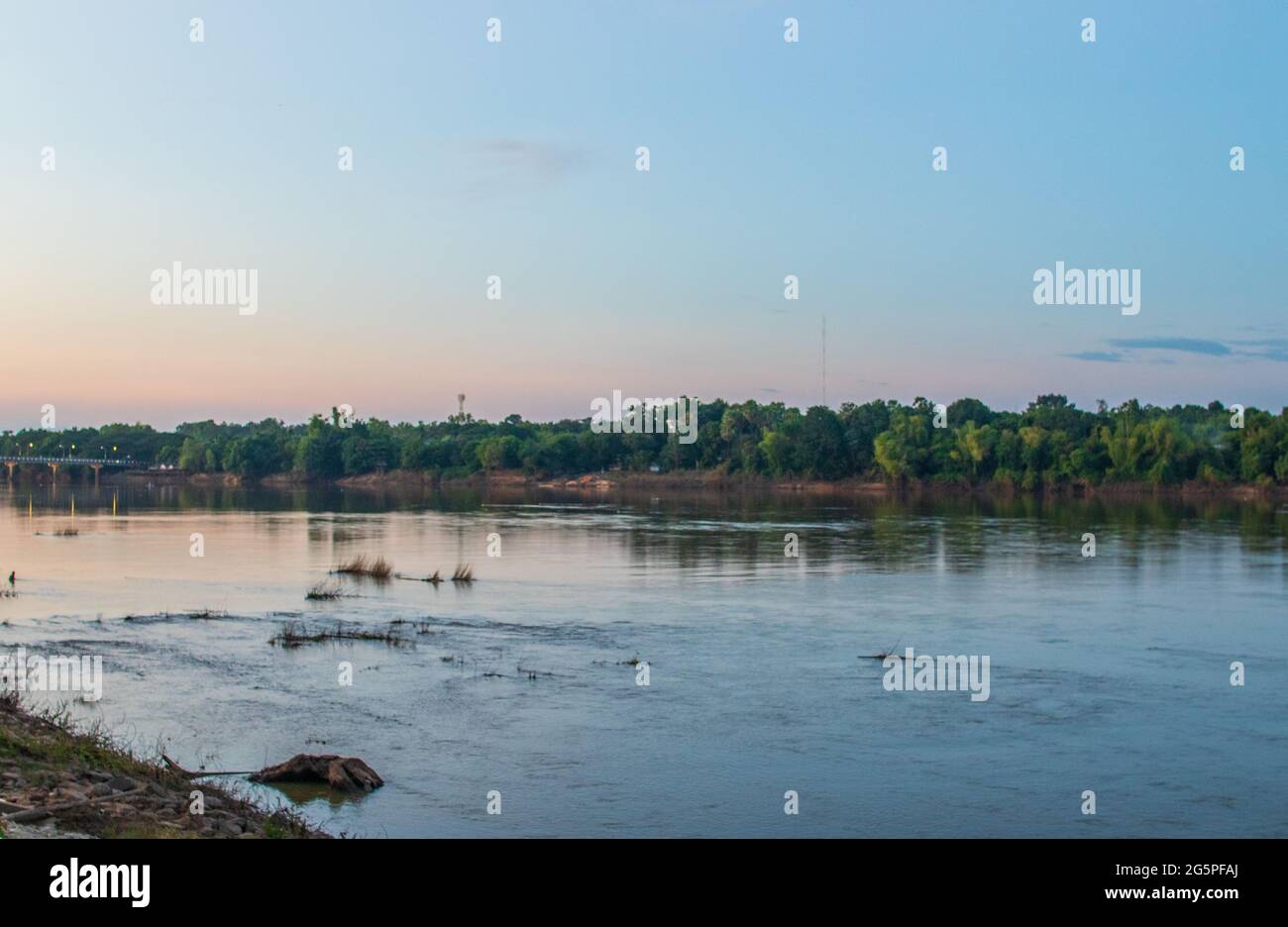 Mun River or Mae Nam Mun Thailand in the early colorful evening Stock