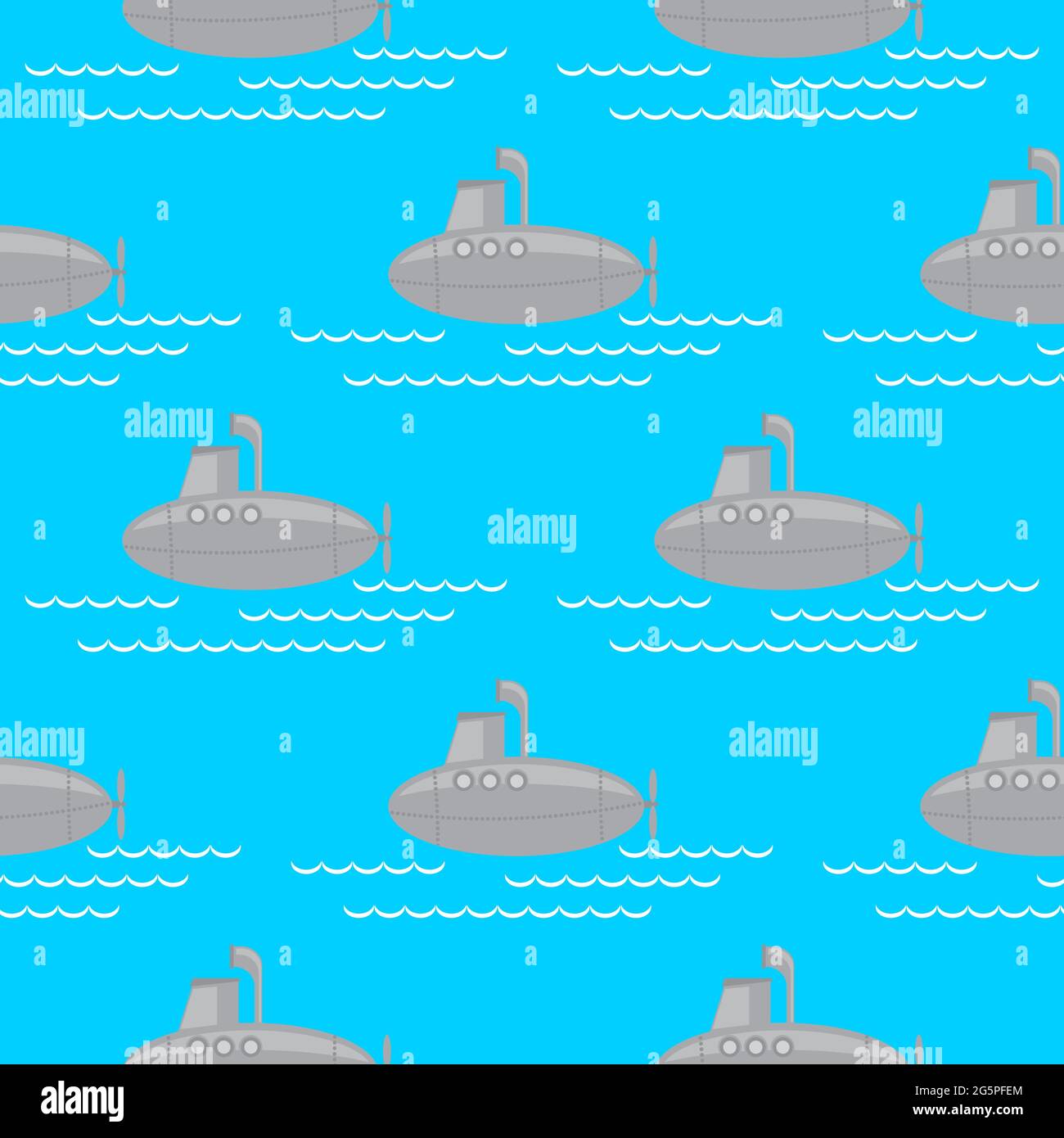 Submarine Seamless Pattern Isolated on Blue Background Stock Vector