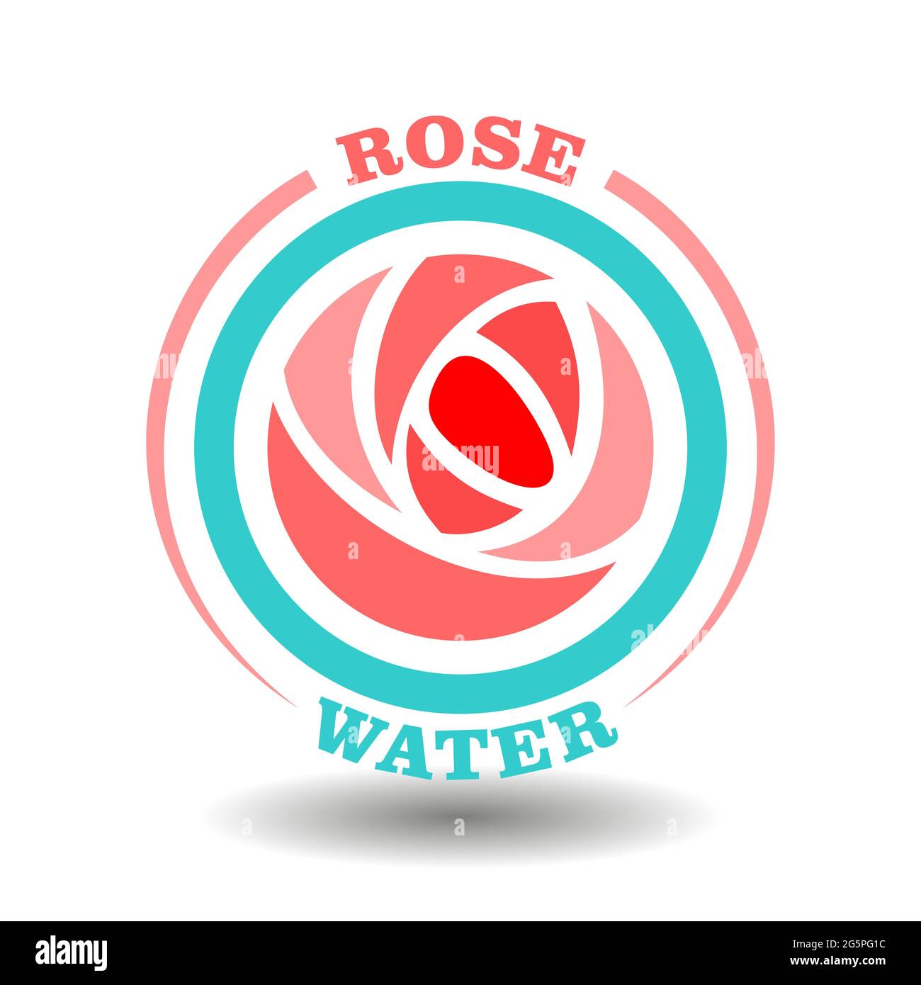 Simple creative logo of rose flower round icon in natural water circle for labeling organic cosmetics with natural floral fragrance, essential oils, b Stock Vector