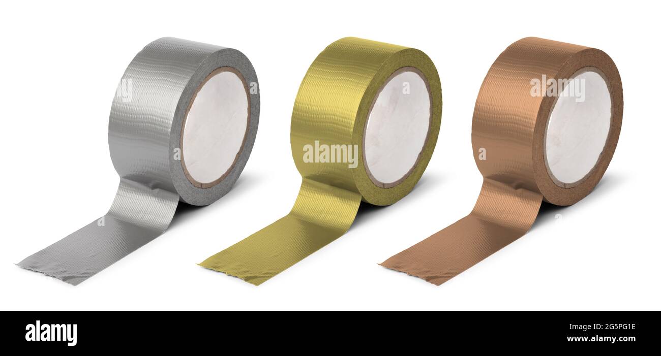 Duct tape rolls silver, gold, bronze color, repair reels isolated on white  background Stock Photo - Alamy