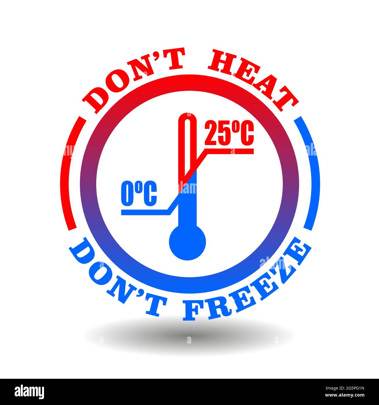 Vector circle of Temperature limitation sign with thermometer scale icon. Don't heat, don't freeze ISO symbol in round pictogram for product storage l Stock Vector